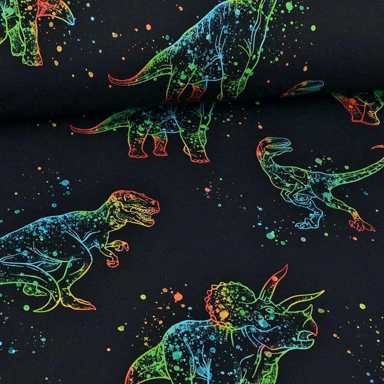 Bomullsjersey Dinosaurie konturer | Glitzerpüppi – svart/färgmix,  image number 2