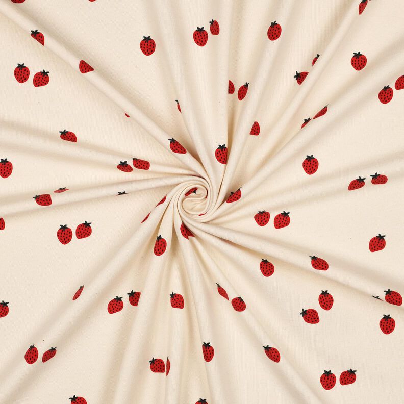 GOTS Bomullsjersey jordgubbar | Poppy Fabrics – ljusbeige/karminröd,  image number 3
