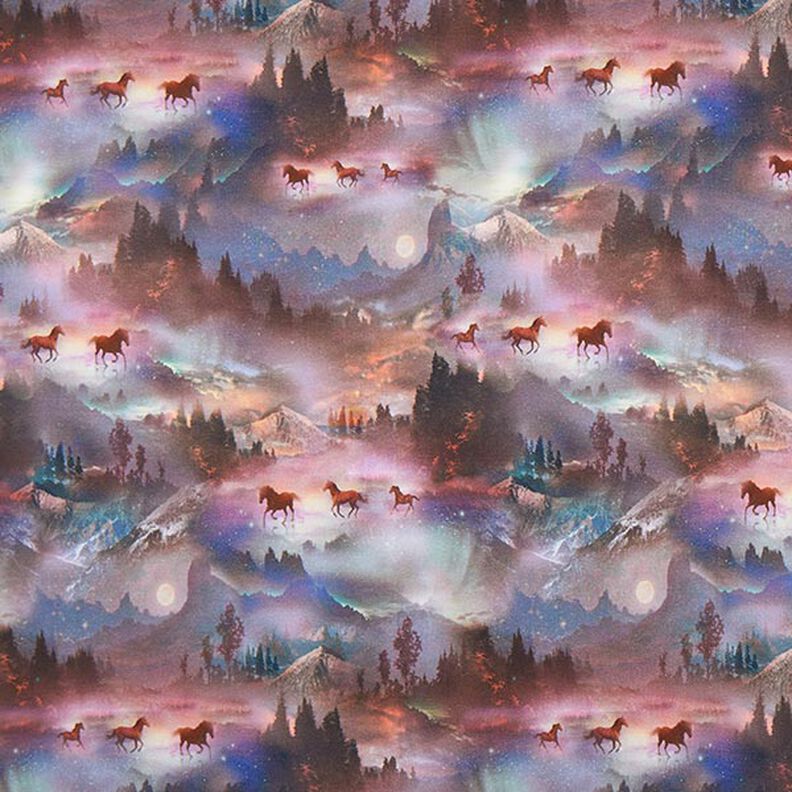French Terry Sommarsweat mystiska hästar Digitaltryck – pastellviolett,  image number 1