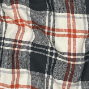 Bomullsflanell rutor med fiskbensmönster – svartblå/kräm,  Bomullsflanell rutor med fiskbensmönster – svartblå/kräm,