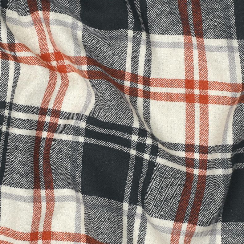 Bomullsflanell rutor med fiskbensmönster – svartblå/kräm, image number 2