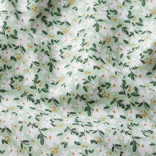 ekologisk bomullspoplin fina blommor – ljus mint, 
