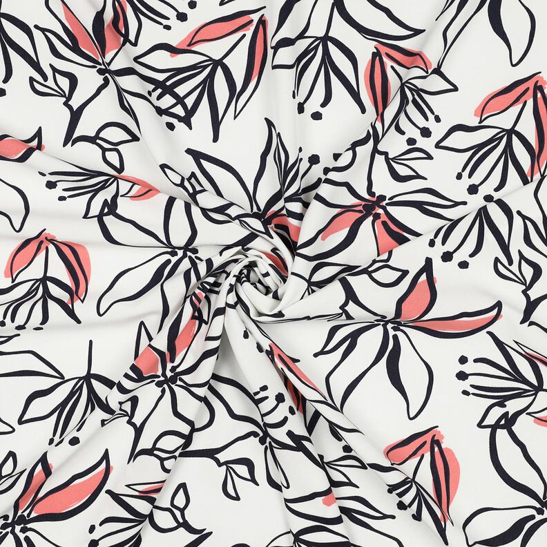 Tunt stretchtyg abstrakta liljor &ndash; vit/hummer,  image number 3