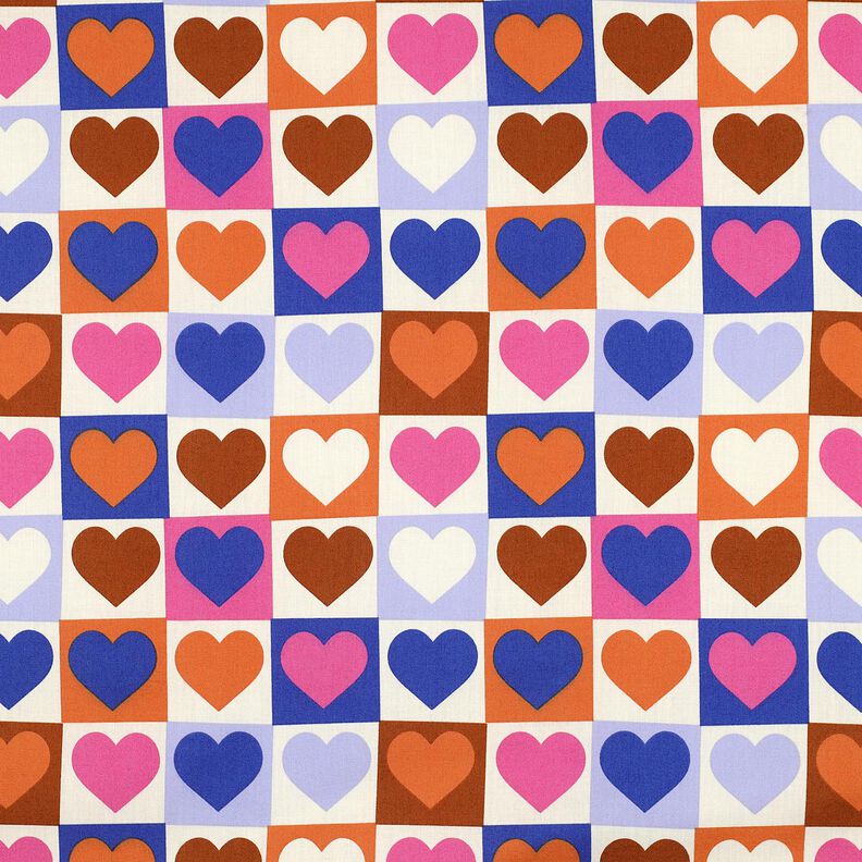 Bomullspoplin diamanthjärtan | Poppy Fabrics – elfenbensvit/kungsblå,  image number 1