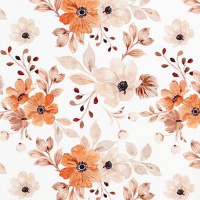 GOTS French Terry Sommarsweat Fina blommor – vit/persikofärgad, 
