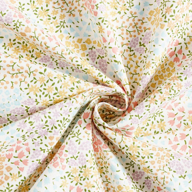 Dekorationstyg Halvpanama färgglada miniblommor – elfenbensvit/rosa,  image number 3