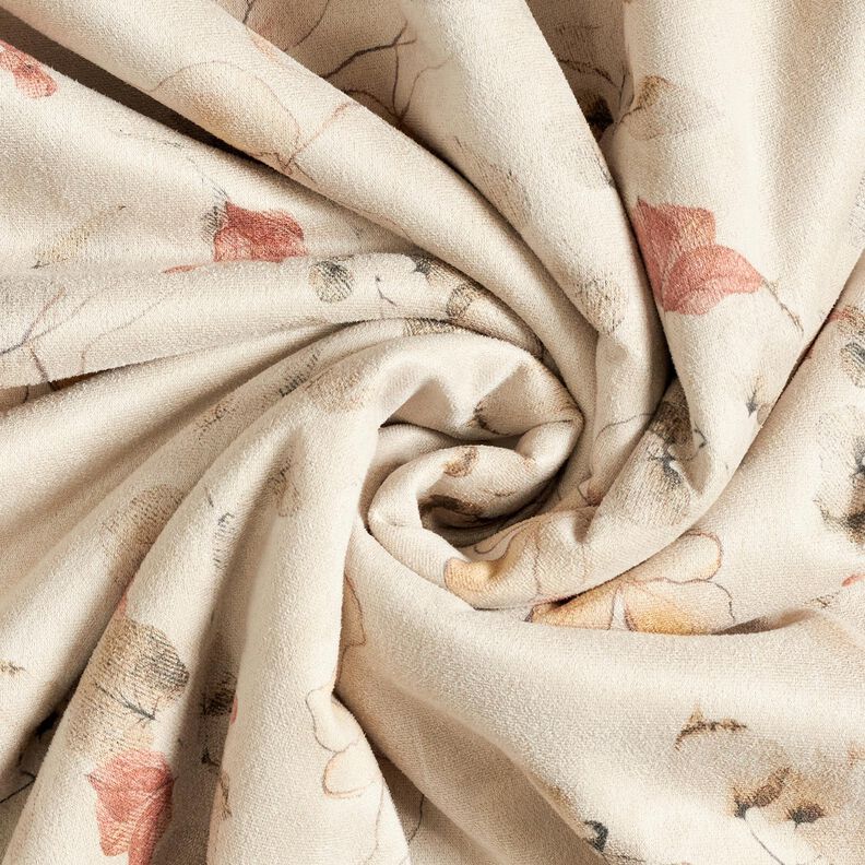 Stretchvelour med sherpabaksida, fina blommor | Katia Fabrics – natur, image number 4