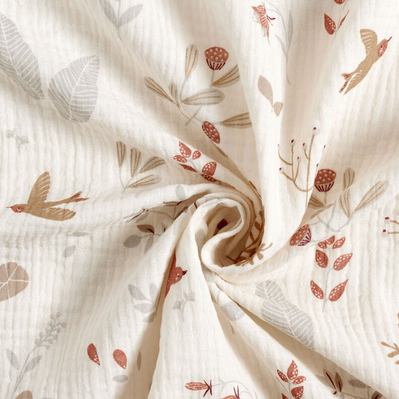Muslin/Dubbel-krinkelväv Skogsväxter – yllevit, image number 3