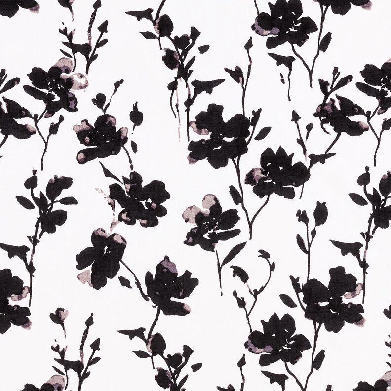 Viskostyg abstrakt blommönster – vit/svart, image number 1