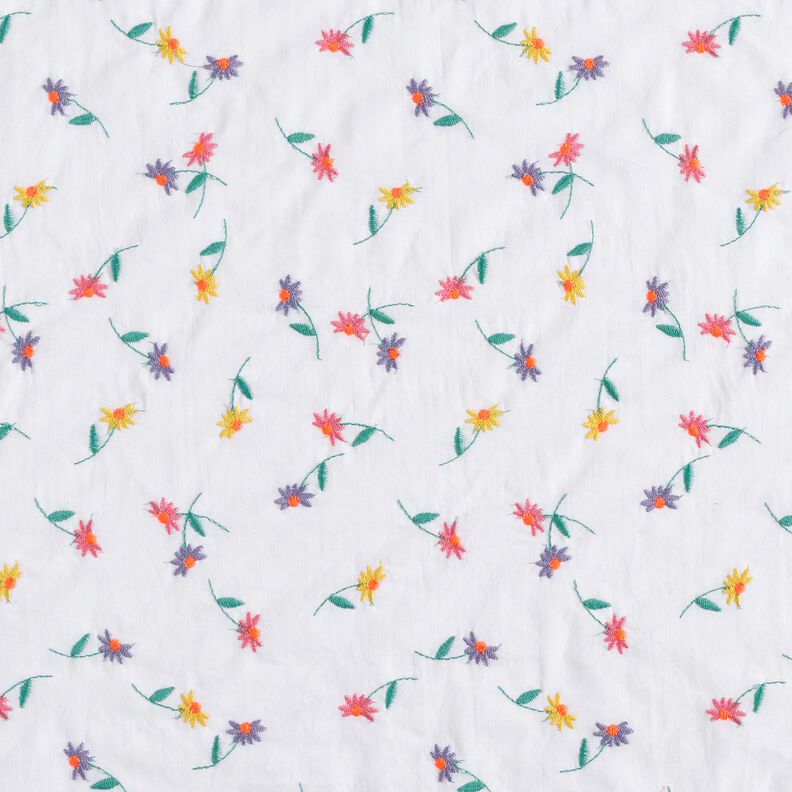 Fin bomullsbatist Broderade blommor | Poppy Fabrics – vit/neonorange,  image number 1