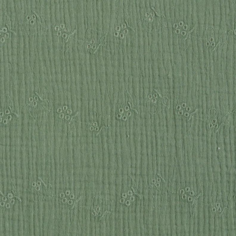Muslin/Dubbel-krinkelväv Engelskt broderi blomrankor – mörkgrön,  image number 1