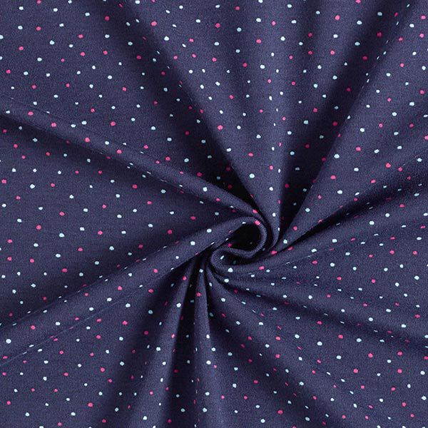 Bomullsjersey färgglada små prickar – marinblått,  image number 3