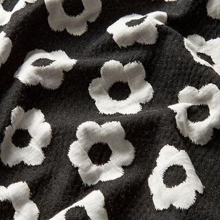 Jacquardjersey Grafiska blommor – svart/vit, 