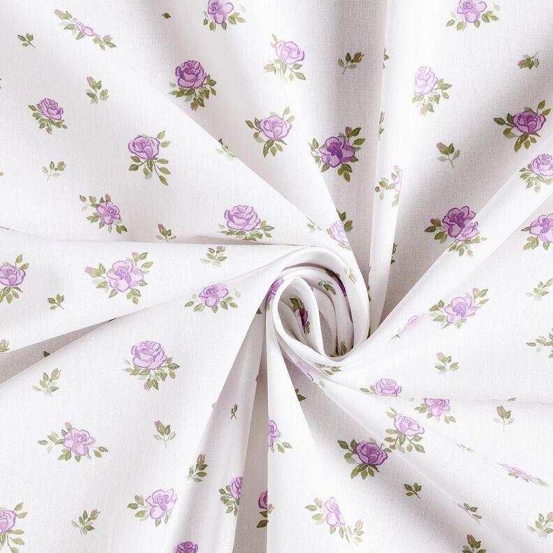 Bomullspoplin ljuva rosor – lavender/vit,  image number 3