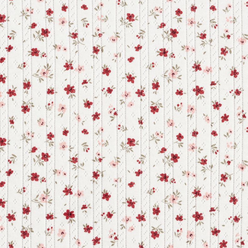 Ajour Bomullsjersey småblommor – elfenbensvit, image number 1