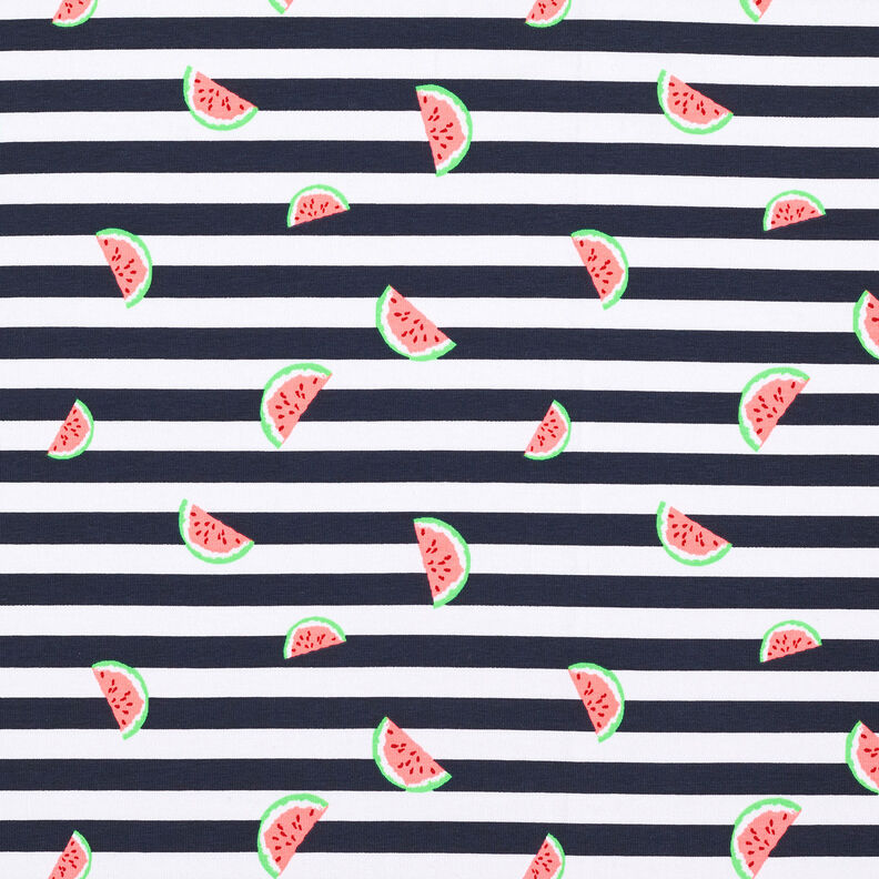 Bomullsjersey ränder och meloner – vit/nattblå,  image number 1