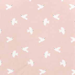 Bomullsjersey Stora fåglar – rose/vit, 