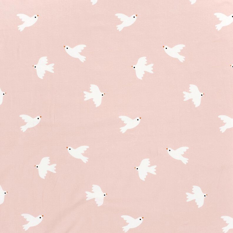Bomullsjersey Stora fåglar – rose/vit,  image number 1