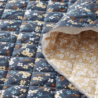 Quiltat tyg Doubleface små blombuketter – marinblått/sand, 