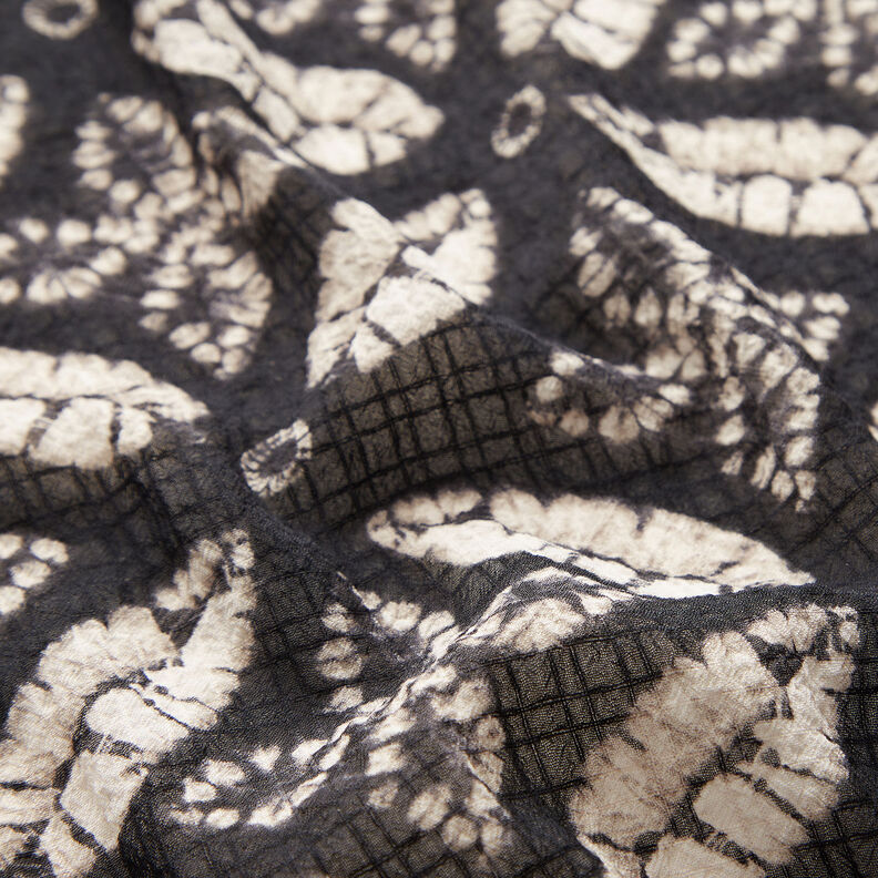 Crepe-chiffong bladtryck – svart/beige, image number 2
