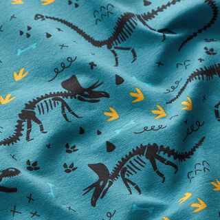Bomullsjersey Dinosaurie-skelett – petrol, 