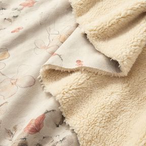 Stretchvelour med sherpabaksida, fina blommor | Katia Fabrics – natur, 