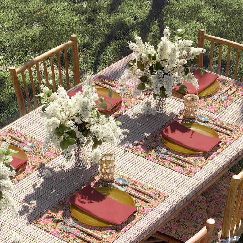 Behandlad bomull Färgglada rutor – beige/röd,  image number 7