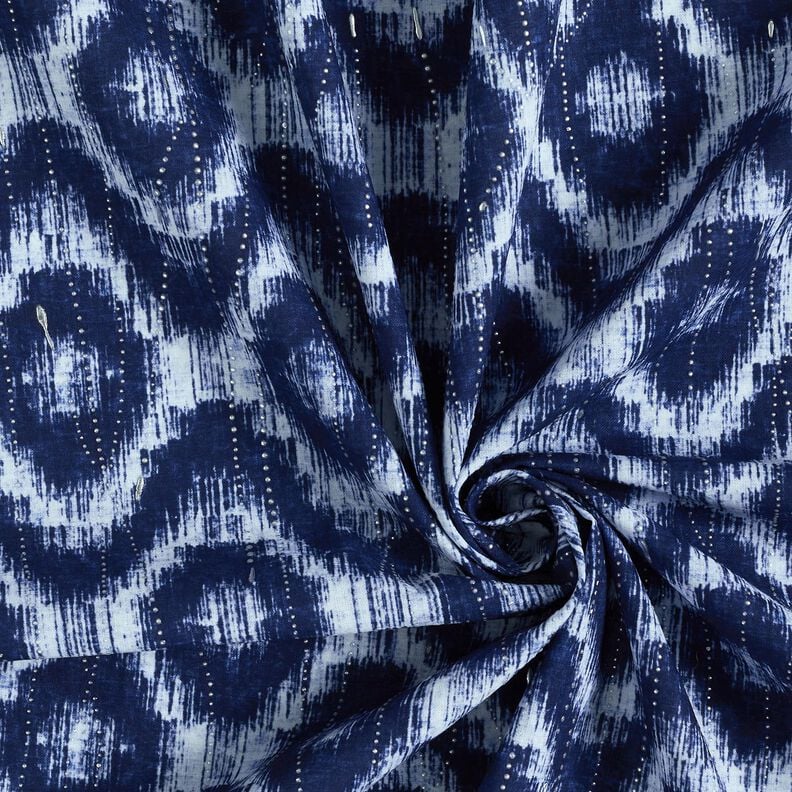 Bomullspoplin Diamanter & glitterdroppar – indigo/vit, image number 3