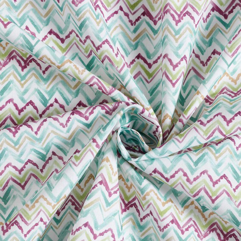 Bomullspoplin penseldrag sicksack Digitaltryck – vit/eukalyptus,  image number 3