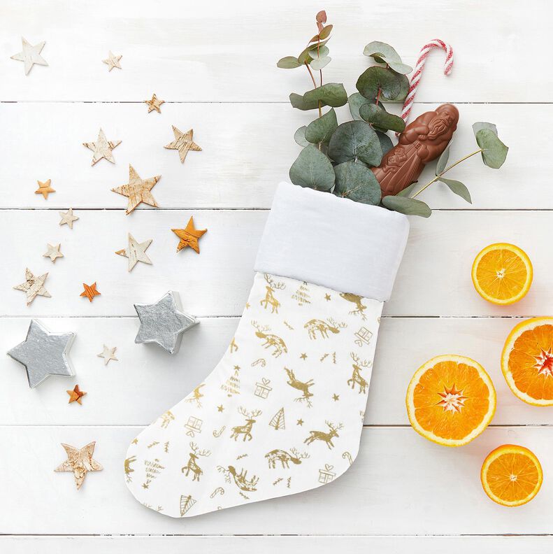 Bomullstyg Kretong renar och stjärnor – elfenbensvit/guld,  image number 5