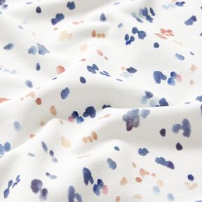 GOTS Bomullsjersey Akvarellprickar digitaltryck – vit/indigo, 