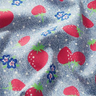 Chambray Jordgubbar och blommor – ljusblått/vit, 