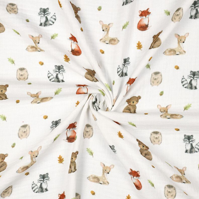 Muslin/Dubbel-krinkelväv skogsdjur Digitaltryck | Poppy Fabrics – vit/terracotta,  image number 3