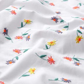 Fin bomullsbatist Broderade blommor | Poppy Fabrics – vit/neonorange, 
