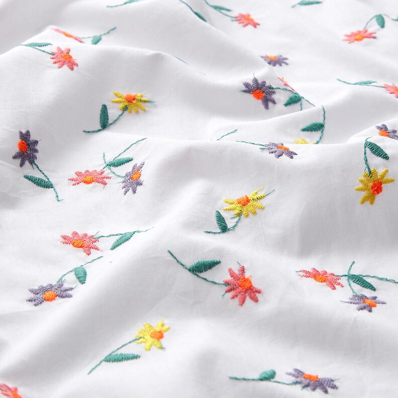 Fin bomullsbatist Broderade blommor | Poppy Fabrics – vit/neonorange,  image number 2
