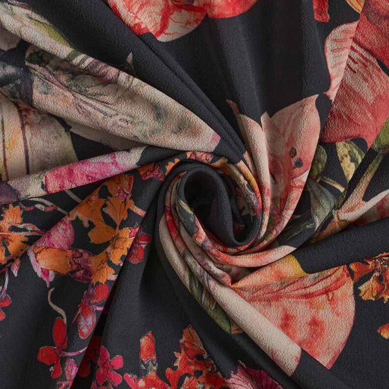 Crepe chiffong blommålning – svart,  image number 3