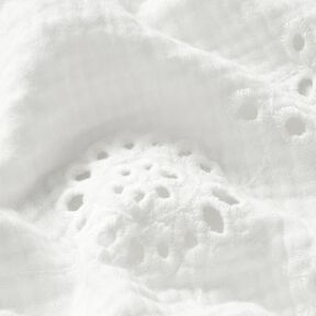 Muslin/Dubbel-krinkelväv Engelskt broderi Blommor – vit, 