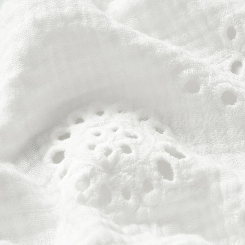 Muslin/Dubbel-krinkelväv Engelskt broderi Blommor – vit,  image number 2