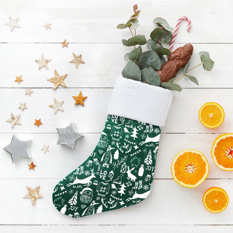 Bomullstyg Kretong Trevlig helg – blågran/vit,  image number 5