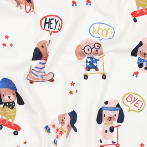 Bomullsjersey skridsko&aring;kande hund Digitaltryck | Poppy Fabrics &ndash; elfenbensvit/ros&eacute;guld, 