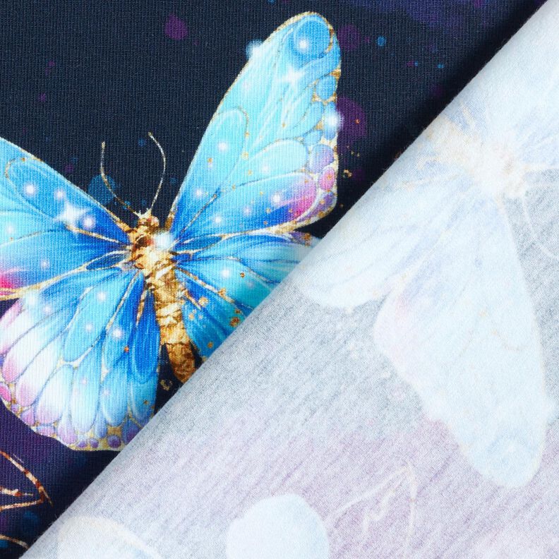 Bomullsjersey glittrande fjärilar och blommor | Glitzerpüppi  – nattblå/isblå,  image number 4