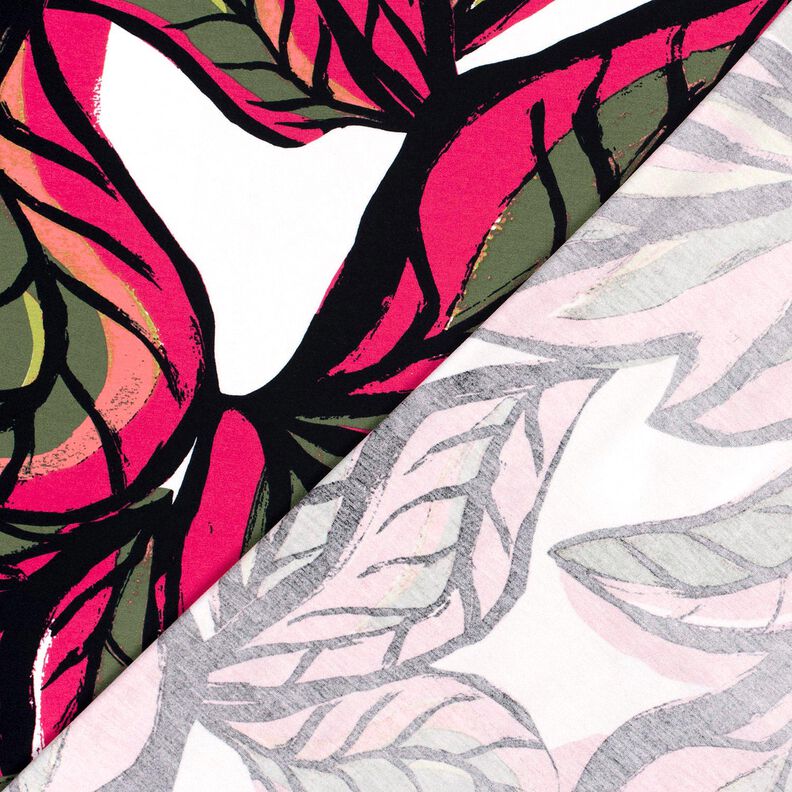 Viskosjersey Stora blad – intensiv rosa/nattblå,  image number 4