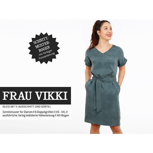 FRAU VIKKI - ledig klänning med V-ringning och skärp, Studio Schnittreif  | XS -  XXL,  image number 1
