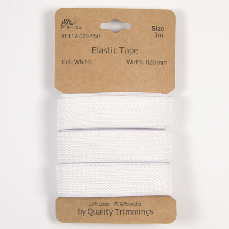 Elastiskt band [3 m | 20 mm] – vit,  image number 1