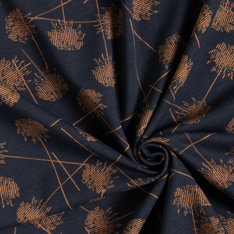 Bomullsjersey abstrakta växter – svartblå/ljusbrun,  image number 3