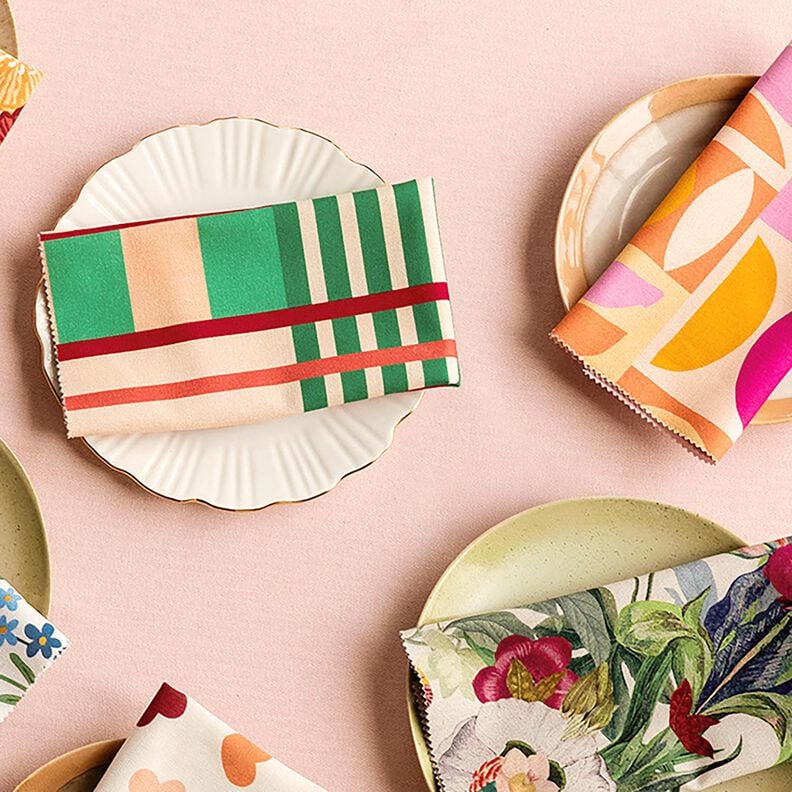 Dekorationstyg Halvpanama Moderna former – enbärsgrön/mörkröd,  image number 7