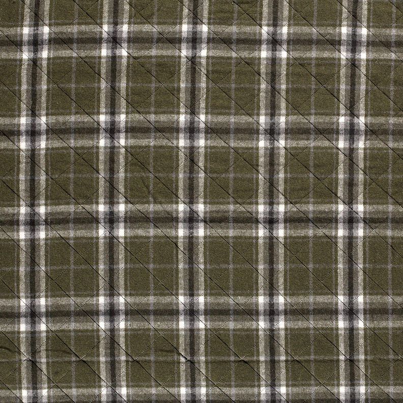 Quiltat tyg rutig – mörk-oliv/stengrå,  image number 1