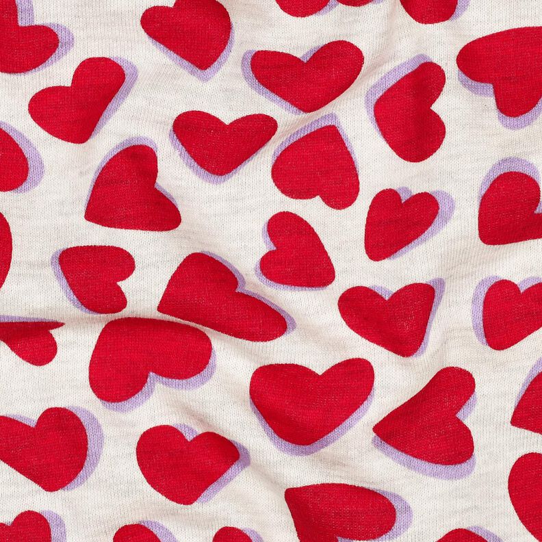 Sweatshirt Ruggad hjärtan | Poppy Fabrics – natur/röd,  image number 2