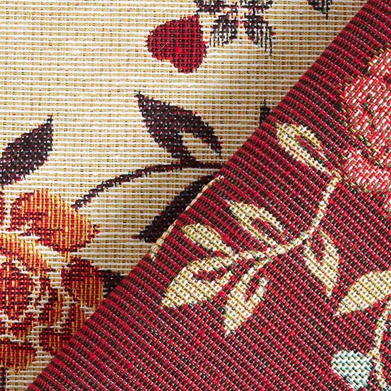 Dekorationstyg Gobeläng rosrankor – ljusbeige/rött,  image number 4