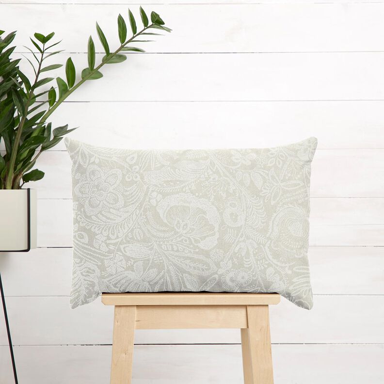 Dekorationstyg Halvpanama Blommig paisley – natur/vit,  image number 7